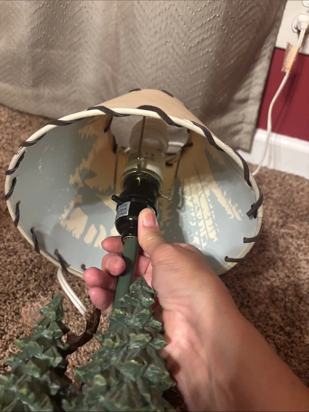 Rustic Moose Table Lamp - Brown and Green Accent